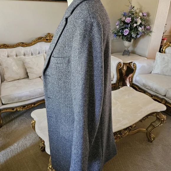 Grey Herringbone Men’s Wool CoatItalian Fabric by Mario Bellucci